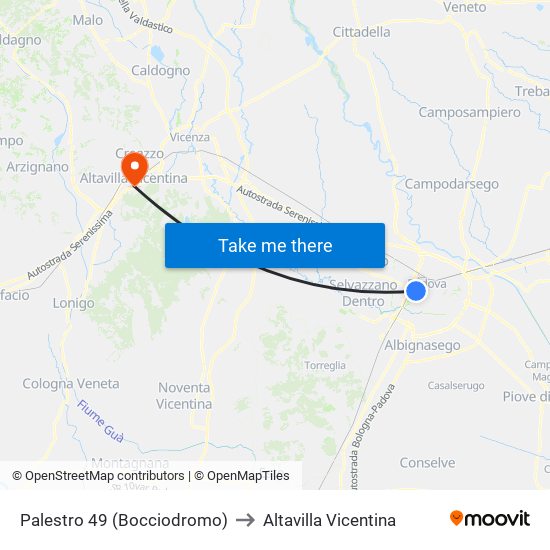 Palestro 49 (Bocciodromo) to Altavilla Vicentina map