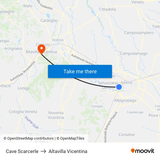 Cave Scarcerle to Altavilla Vicentina map