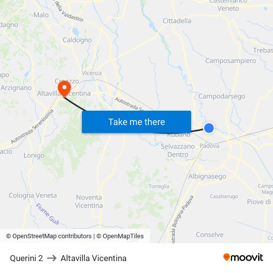 Querini 2 to Altavilla Vicentina map