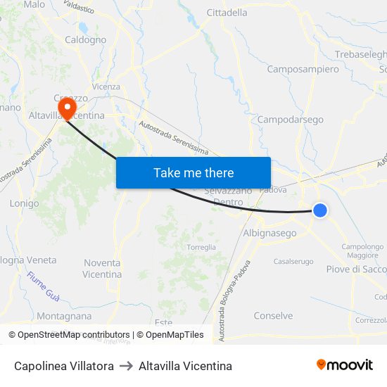 Capolinea Villatora to Altavilla Vicentina map