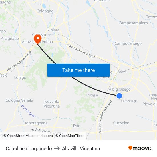 Capolinea Carpanedo to Altavilla Vicentina map