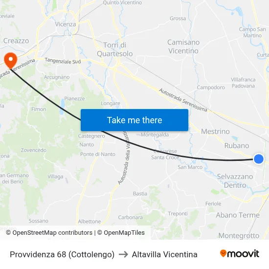 Providence 68 (Cottolengo) to Altavilla Vicentina map