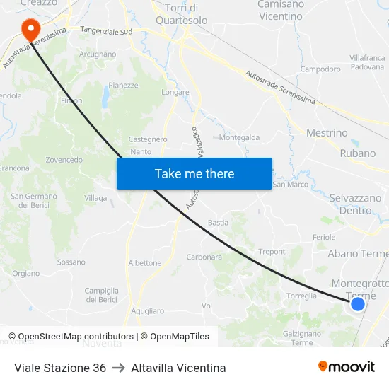 Station Avenue 36 to Altavilla Vicentina map