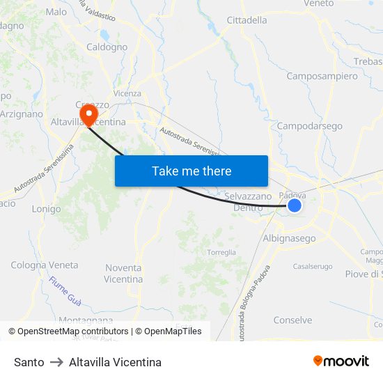 Santo to Altavilla Vicentina map