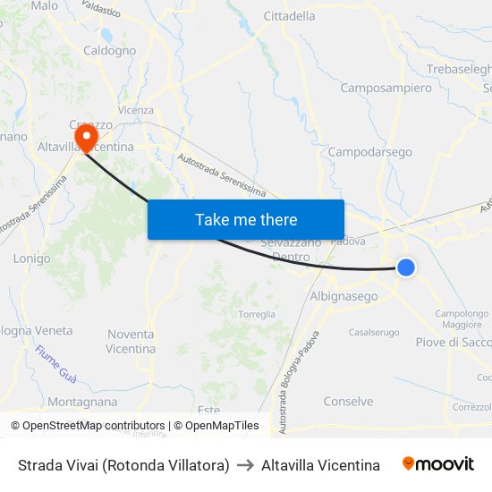 Strada Vivai (Rotonda Villatora) to Altavilla Vicentina map
