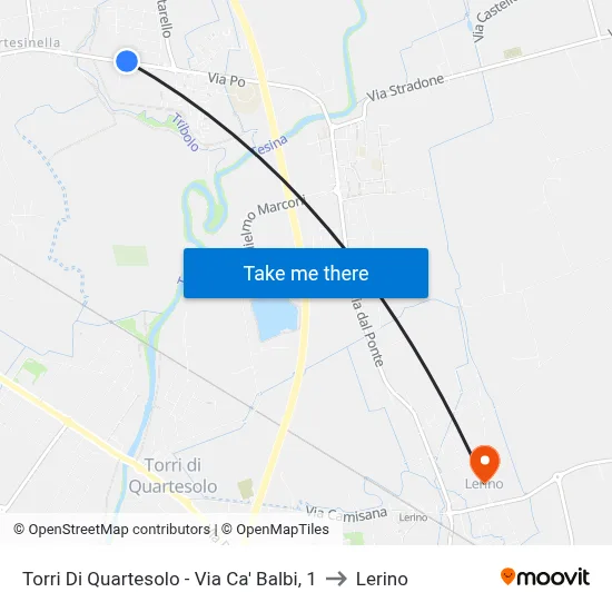 Torri Di Quartesolo - Via Ca' Balbi, 1 to Lerino map