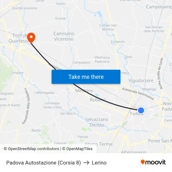 Padua Bus Station (Lane 8) to Lerino map