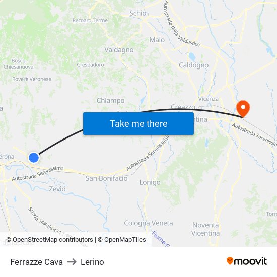 Ferrazze Cava to Lerino map