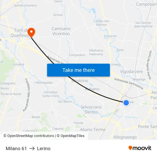 Milano 61 to Lerino map