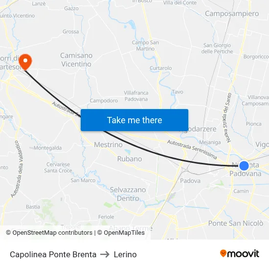 Ponte Brenta Terminal to Lerino map