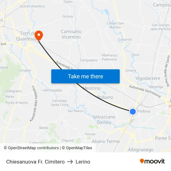 Chiesanuova Cemetery to Lerino map