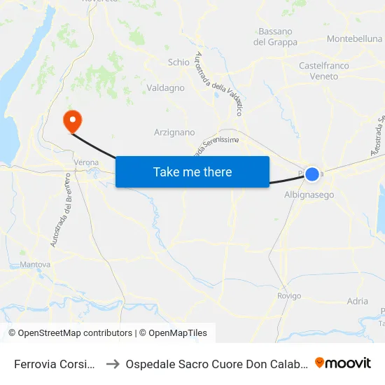 Ferrovia Corsia 1 to Ospedale Sacro Cuore Don Calabria map