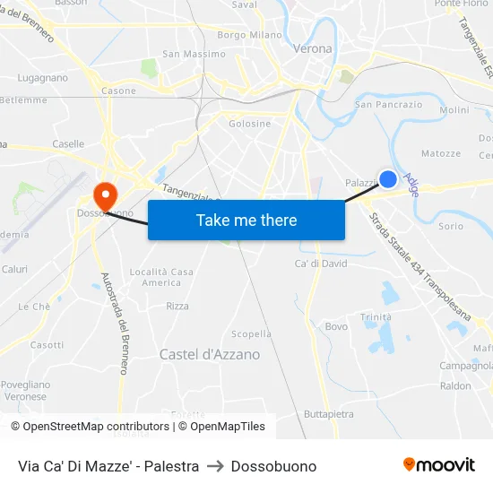 Via Ca' Di Mazze' - Palestra to Dossobuono map