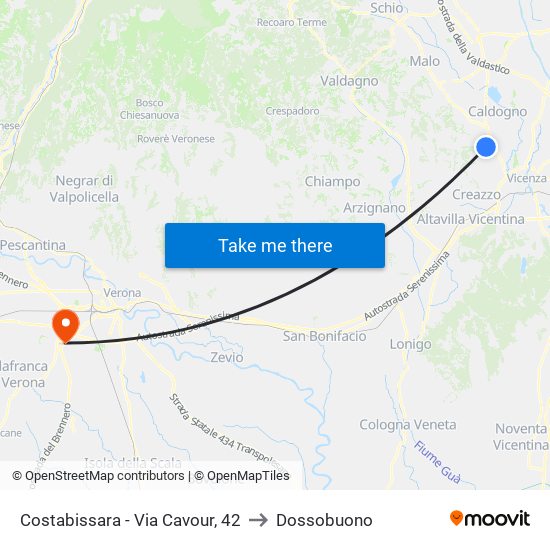 Costabissara - Via Cavour, 42 to Dossobuono map