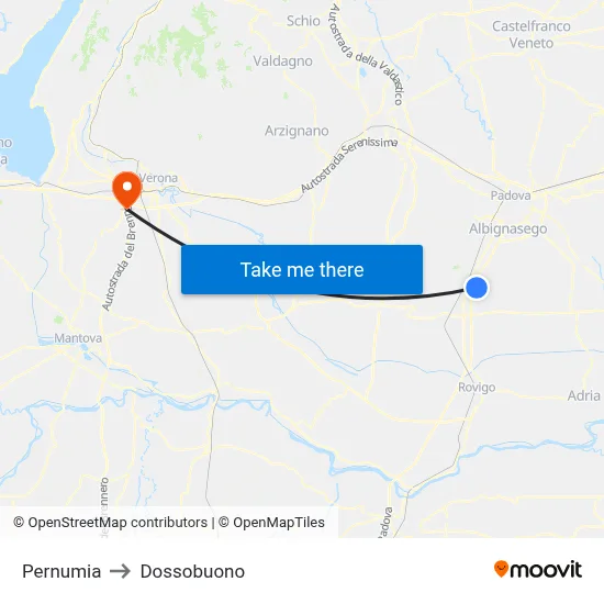 Pernumia to Dossobuono map
