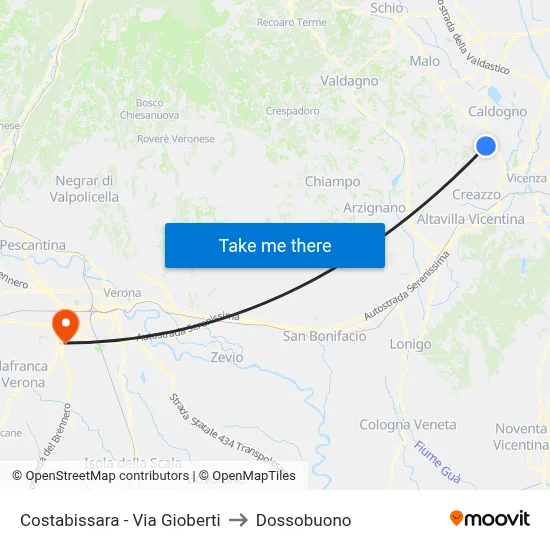 Costabissara - Via Gioberti to Dossobuono map