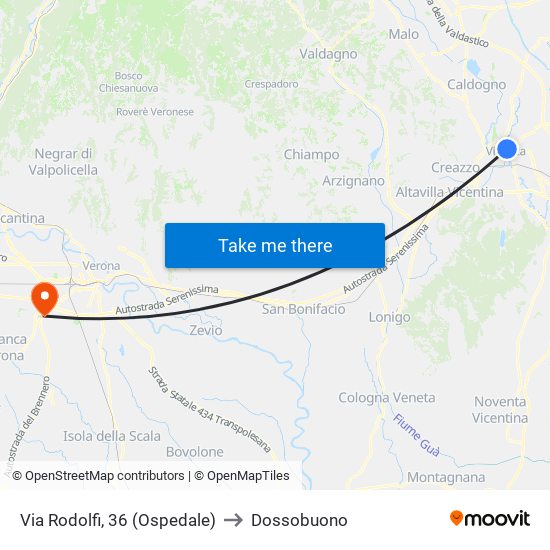 Via Rodolfi, 36 (Ospedale) to Dossobuono map