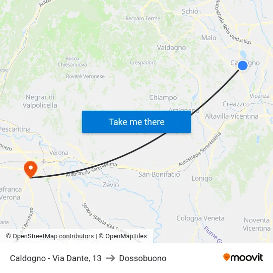 Caldogno - Via Dante, 13 to Dossobuono map