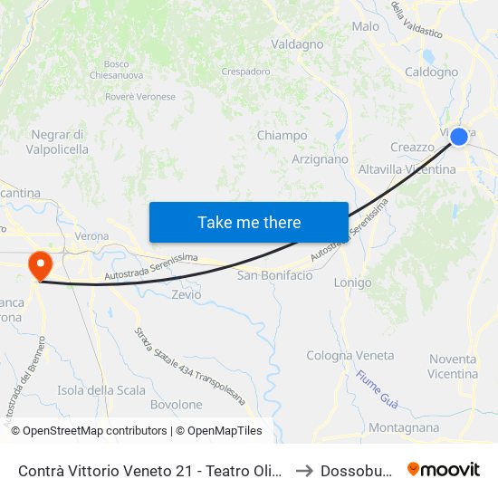 Contrà Vittorio Veneto 21 - Teatro Olimpico to Dossobuono map