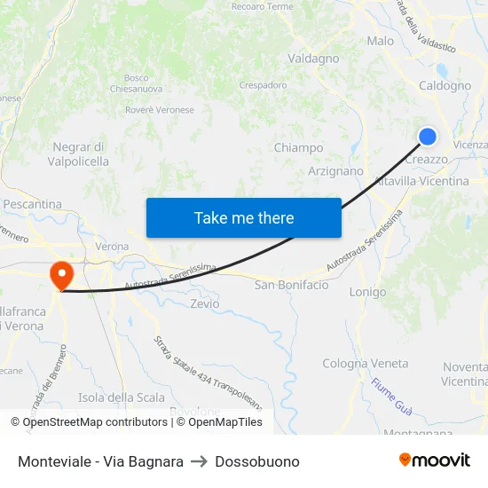 Monteviale - Via Bagnara to Dossobuono map