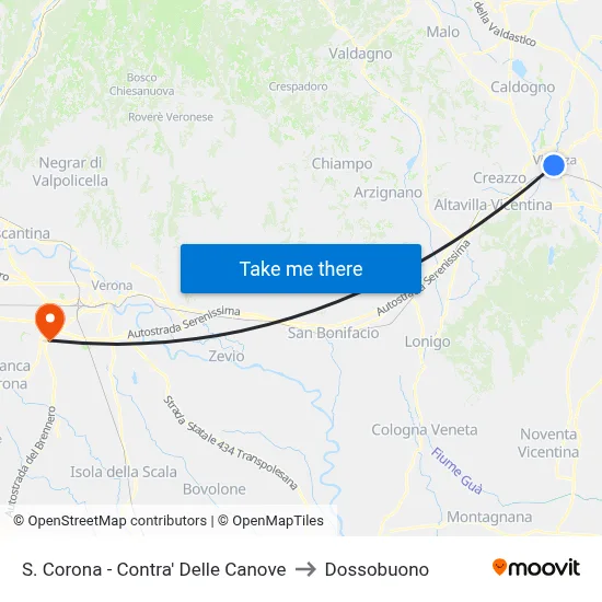 S. Corona - Canove Street to Dossobuono map