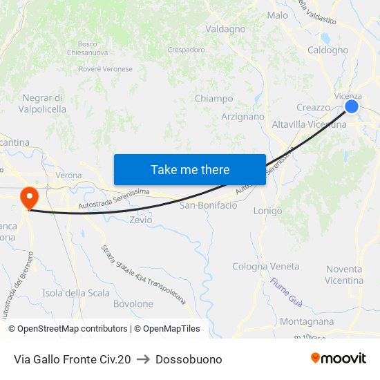 Via Gallo Fronte Civ.20 to Dossobuono map