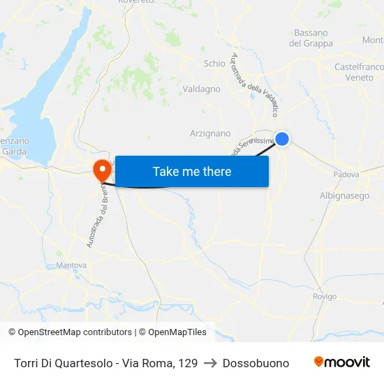 Torri Di Quartesolo - Roma Street, 129 to Dossobuono map