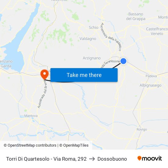 Torri Di Quartesolo - Via Roma, 292 to Dossobuono map