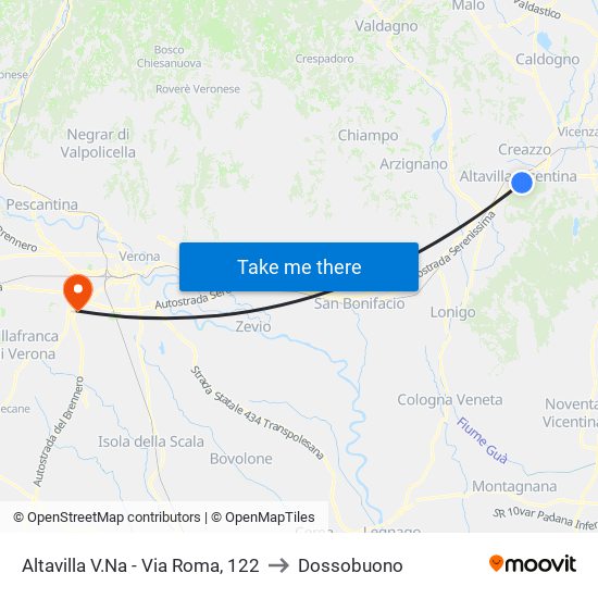 Altavilla V.Na - Via Roma, 122 to Dossobuono map