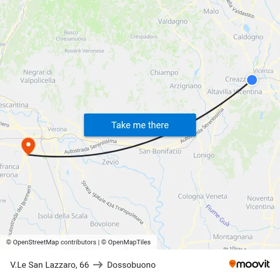 V.Le San Lazzaro, 66 to Dossobuono map