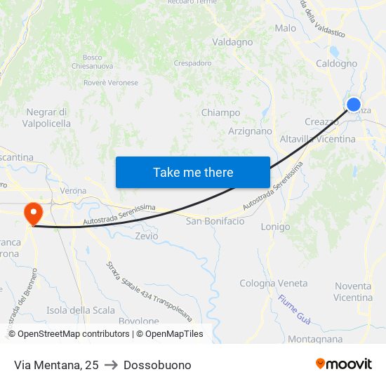 Via Mentana, 25 to Dossobuono map