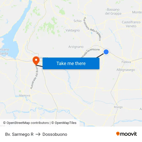 Bv. Sarmego R to Dossobuono map