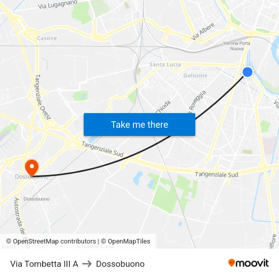 Via Tombetta III A to Dossobuono map