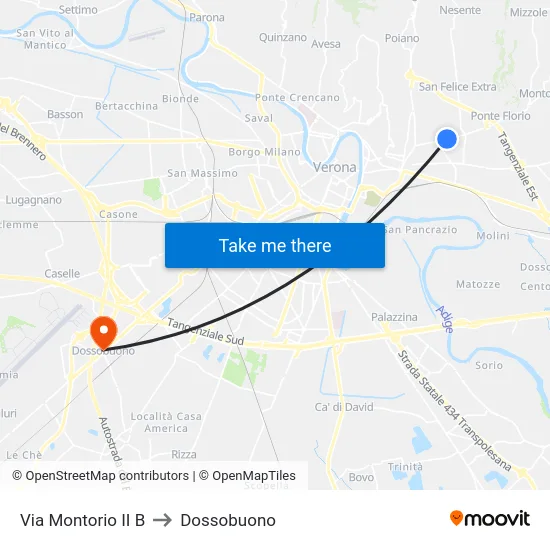 Via Montorio II B to Dossobuono map