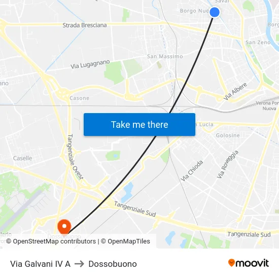 Via Galvani IV A to Dossobuono map