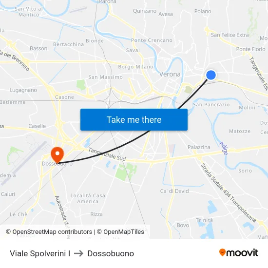 Viale Spolverini I to Dossobuono map