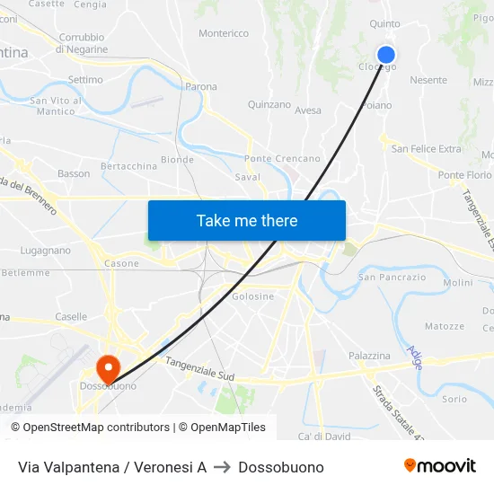 Via Valpantena / Veronesi A to Dossobuono map