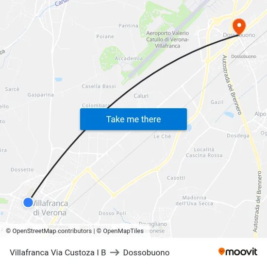 Villafranca Via Custoza I B to Dossobuono map