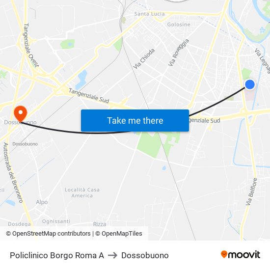 Policlinico Borgo Roma A to Dossobuono map