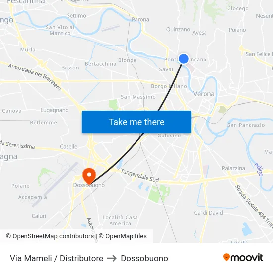 Via Mameli / Distributore to Dossobuono map