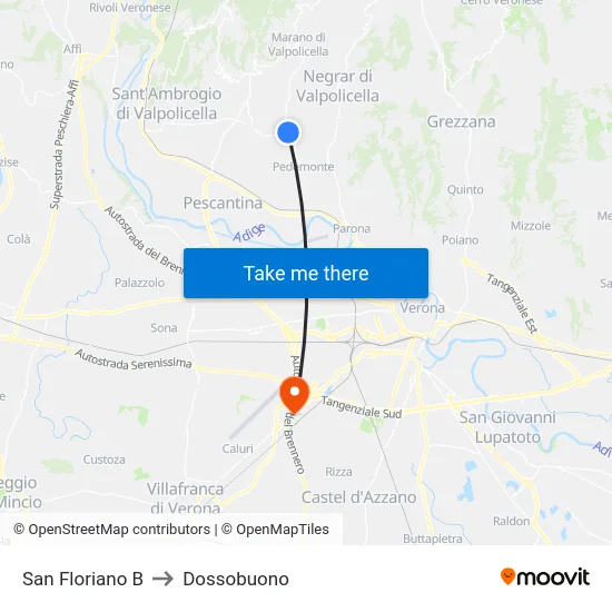 San Floriano B to Dossobuono map