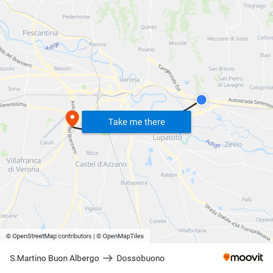 S.Martino Buon Albergo to Dossobuono map