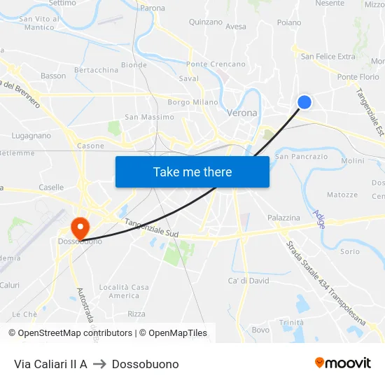 Via Caliari II A to Dossobuono map