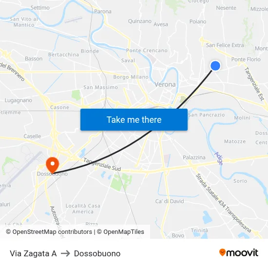 Via Zagata A to Dossobuono map