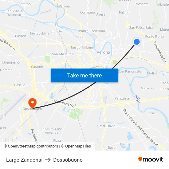 Largo Zandonai to Dossobuono map