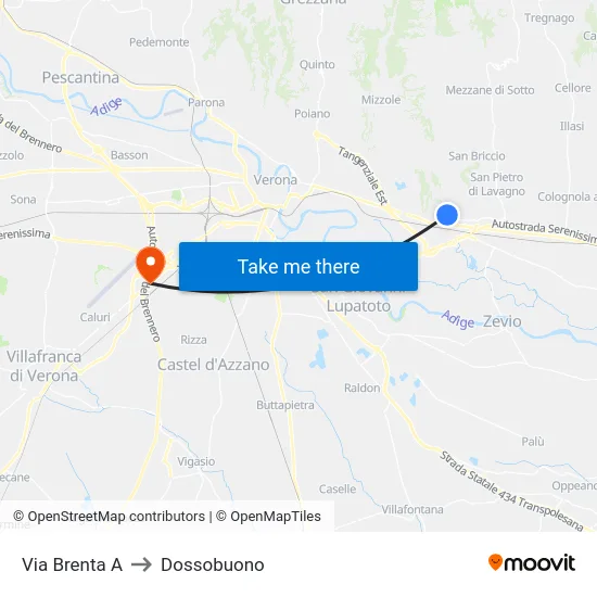 Via Brenta A to Dossobuono map