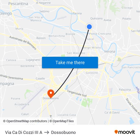 Via Ca Di Cozzi III A to Dossobuono map