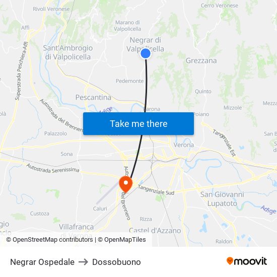 Negrar Ospedale to Dossobuono map