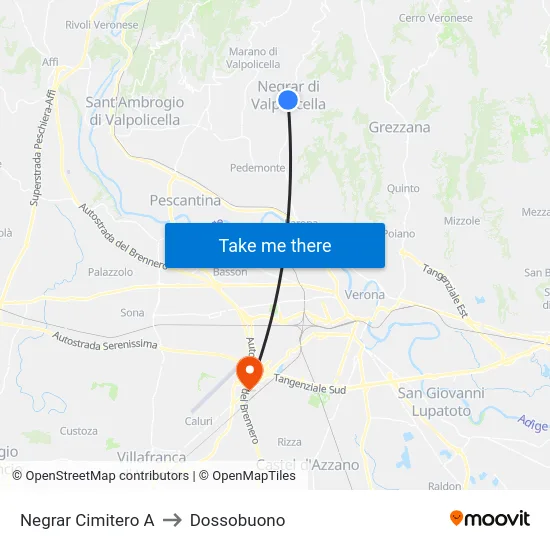 Negrar Cimitero A to Dossobuono map