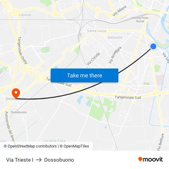 Via Trieste I to Dossobuono map